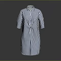 Blue And White Striped Collared Shirt Dress With Three Quarter Sleeves Classic Design