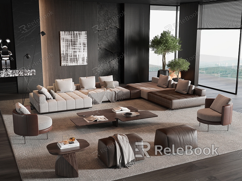 Minotti Sofa Coffee Table Combination Corner Sofa Leather Sofa Multi-person Sofa Large Flat model