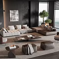 Minotti Sofa Coffee Table Combination Corner Sofa Leather Sofa Multi-person Sofa Large Flat 3d model