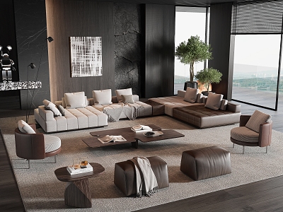 Minotti Sofa Coffee Table Combination Corner Sofa Leather Sofa Multi-person Sofa Large Flat 3d model