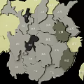 Chinese Map Themed Art Installation with Yellow and Gray Regional Sections on Black Background