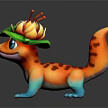 Colorful Lizard Game Movie Character With Big Blue Eyes Green Leaf And Yellow Flower Hat