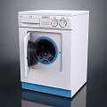 White and Blue Front Loading Washing Machine with Transparent Door and Control Panel Knobs 3d model
