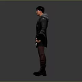 Man Wearing Black Coat White Shirt Brown Pants Boots 3D Character Model on Dark Background