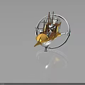Futuristic Cosmic Starship With Golden Hull Sail Like Masts And Circular Ring