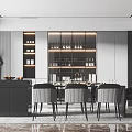 Elegant Modern Style Dining Room Interior With Wine Cabinet And Dining Table Chairs 3d model