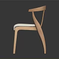 Minimalist Wooden Chair With Curved Backrest Vertical Slats And White Cushioned Seat