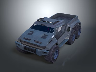 Military Armored Truck With Six Wheels Open Cargo Bed And Roof Lights 3d model