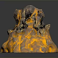 Stone Wood Volcano Sculpture With Orange Black Lava 3D Decorative Design