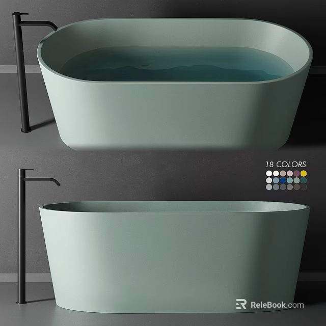 Modern Light Green Freestanding Bathtub With Black Faucet And Multiple Color Options 3d model 