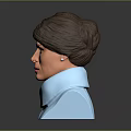 3D Character Head Model With Brown Hair And Blue Scarf On Gray Background