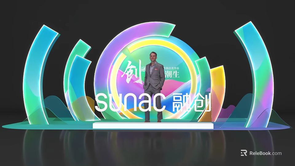 SUNAC Creative Trend Photo Check-in Spot With Colorful Circular Backdrop And Stylish Person Standing 3d model 