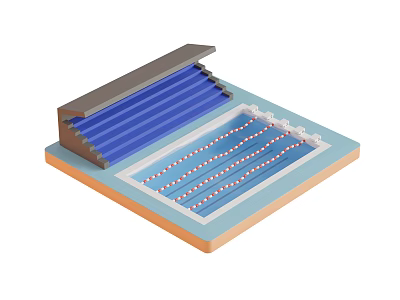 Recreational Swimming Pool Cover With Shade Structure Lane Lines And Sports Equipment 3d model