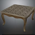 Elegant Wooden Coffee Table With Square Carved Lattice Top And Curved Legs