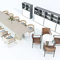 Modern Dining Table Combination With Long Table Multiple Chairs Small Round Table And Storage Cabinets 3d model