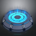 Futuristic Circular Glowing Device With Blue Light And Metallic Base Structure