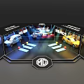 MG Car Exhibition Display With Stage Screen And Multiple Car Models 3d model