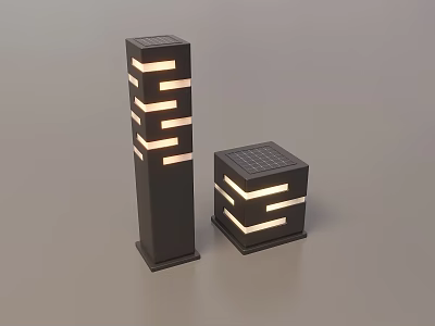 Modern Outdoor Lights Featuring Tall Columnar And Square Designs With Illuminated Stripes 3d model