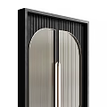 Elegant Modern Double Doors With Striped Glass Arched Tops And Wooden Frames
