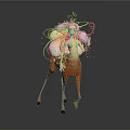 Human Female Character with Deer Body White Cloud Hair Golden Ornaments and Glowing Particles