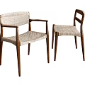 Simple Modern Leisure Chair with Wooden Frame and Woven Seat Backrest in Natural Wood Tone