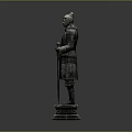 Ancient Terracotta Warrior Statue With Armor Standing On Pedestal Holding Sword