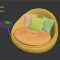 Modern Yellow Round Lounge Chair with Soft Cushions and Small Round Side Table with Bowl
