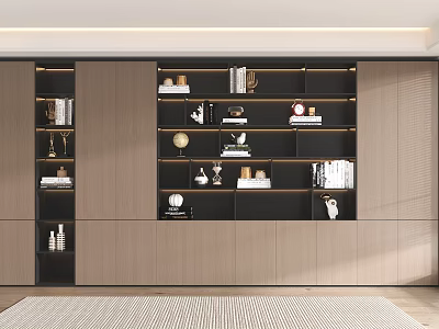 Modern Bookcase Interior Design With Multi layered Shelves Books And Decorative Ornaments 3d model