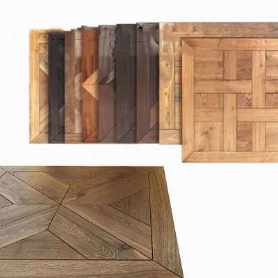 Wooden Flooring in Various Patterns Herringbone Parquet and Different Warm Wood Tones for Interior 3d model