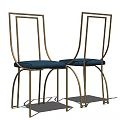 Sleek Modern Dining Chairs with Golden Metal Frame and Blue Upholstered Seats