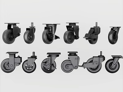 Assorted Black Caster Wheels With Different Designs For Furniture Applications 3d model