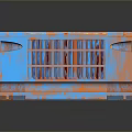 Rusted Blue And Orange Metal Industrial Container With Grilled Surface Design