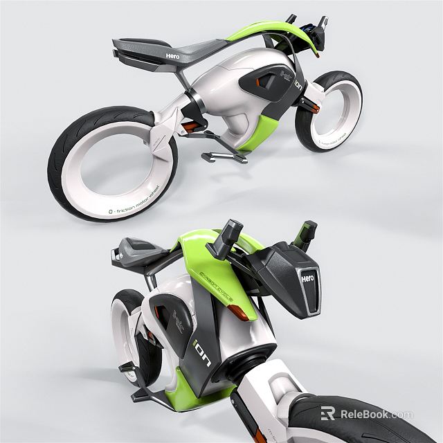 Futuristic Green And White Motorcycle With Modern Design Unique Wheels And Sleek Seat 3d model 