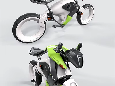 Futuristic Green And White Motorcycle With Modern Design Unique Wheels And Sleek Seat 3d model