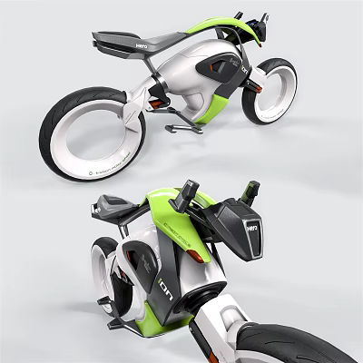 Futuristic Green And White Motorcycle With Modern Design Unique Wheels And Sleek Seat 3d model