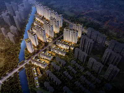 Aerial Planning Of Urban Residential Area With River 3d model