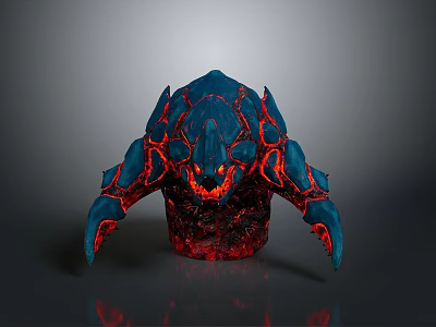 Mysterious Blue Monster Character With Red Glowing Patterns Sharp Claws And Lava Like Base Design 3d model