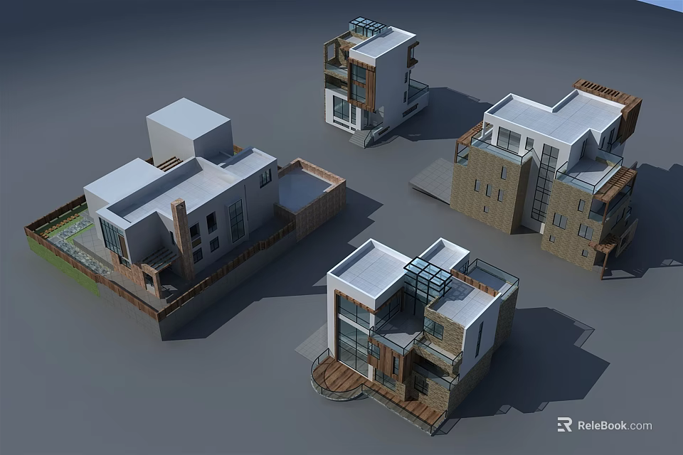 Modern Detached Villas With Various Unique Architectural Designs And Exteriors 3d model 