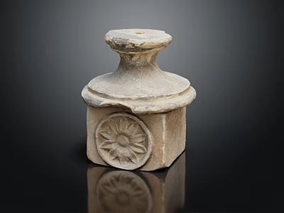 Vintage Stone Decorative Ornament with Sunflower Pattern Base and Lid for Home Decor 3d model