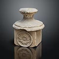Vintage Stone Decorative Ornament with Sunflower Pattern Base and Lid for Home Decor