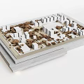 Detailed Sand Table Model With White Building Structures And Brown Vegetation Layout 3d model