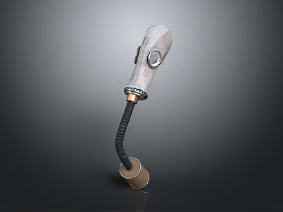 Steampunk Style Weapon with Wooden Grip Metal Components and Flexible Hose Structure 3d model