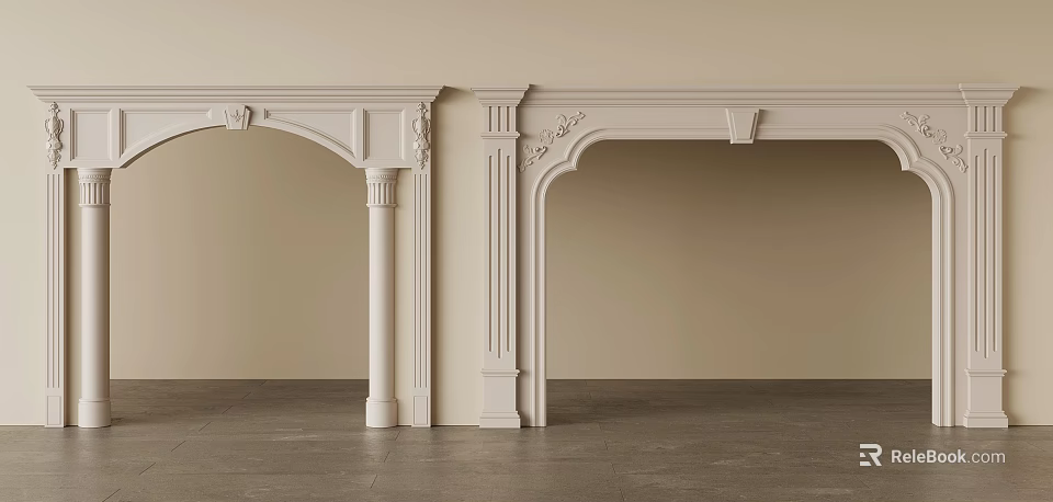 White Ornate Architectural Elements With Carved Columns And Symmetrical Design 3d model