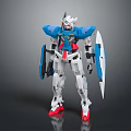 Blue White Red Mecha Robot Character With Shield Weapon And Action Pose