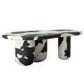 Modern Black And White Patterned Marble Dining Table With Round Top And Unique Legs