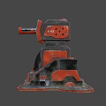 Red Mechanical Turret Weapon With Barrel And Stable Base Structure Design 3d model