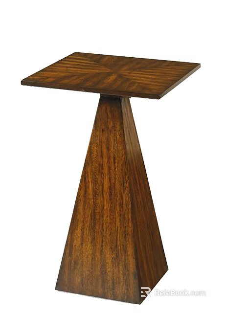 Wooden Side Table With Patterned Top And Tapered Solid Wood Base 3d model 