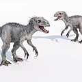 Two Reptile Dinosaurs With Gray Skin Sharp Teeth Open Mouths Standing Posture 3d model