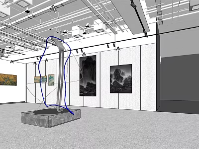 Art Gallery Interior With Sculpture And Wall Paintings On 3d model