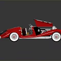 Red Vintage Toy Car With Winged Design Circular Emblem And Spirit License Plate